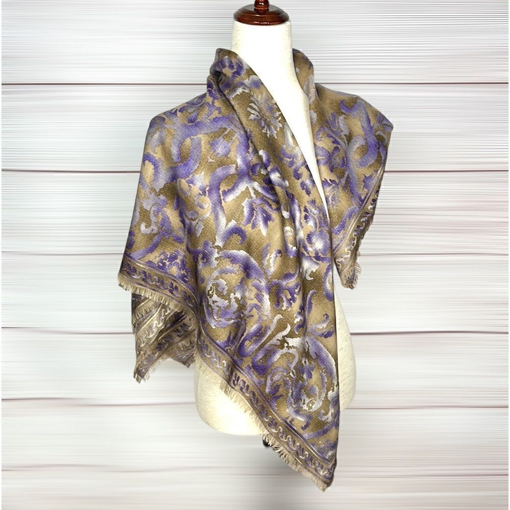 Ellen Tracy Large Square Scarf Lilac Taupe Abstract Print